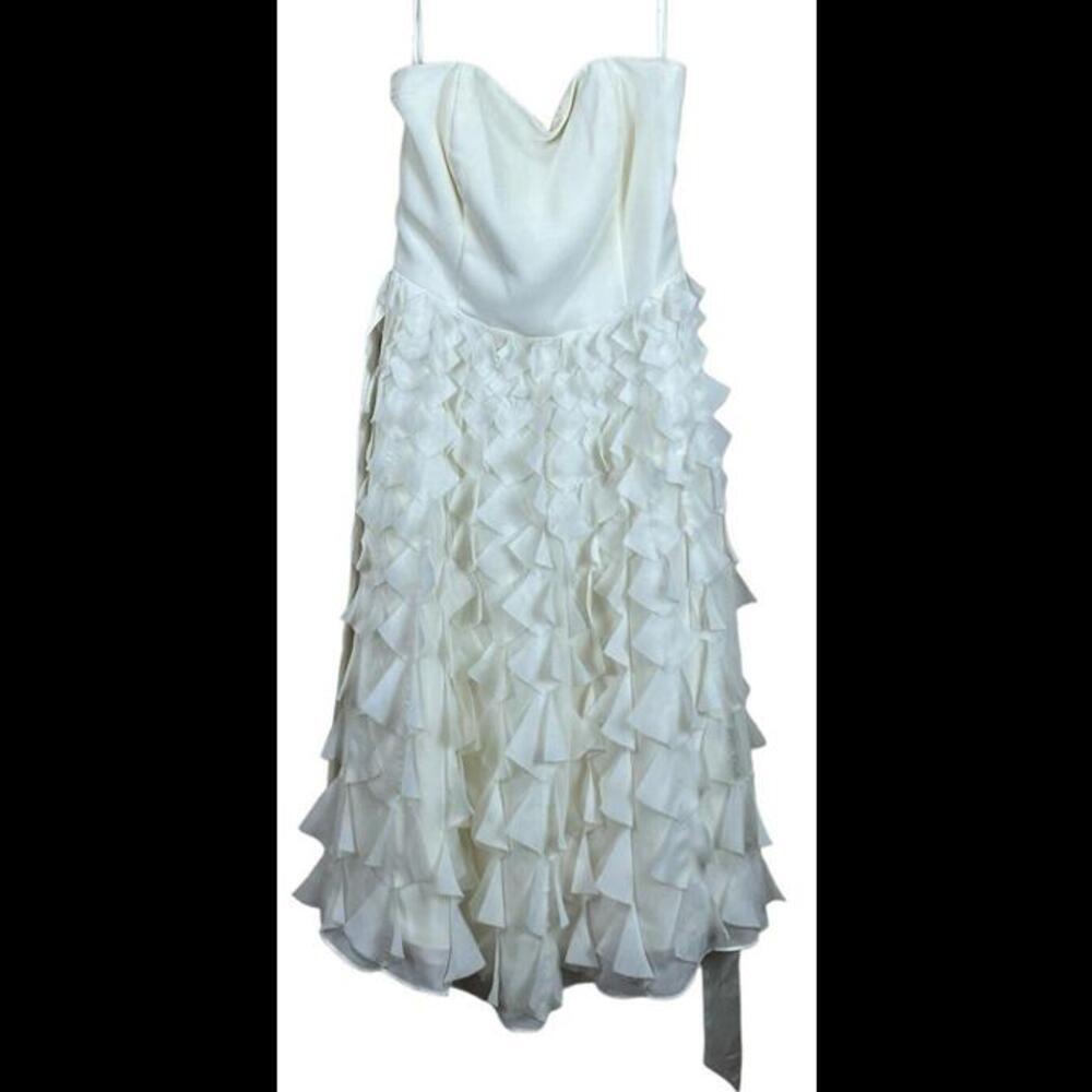 White House Black‎ Market Strapless Ruffle Tiered Ivory Cocktail Dress Size 4
